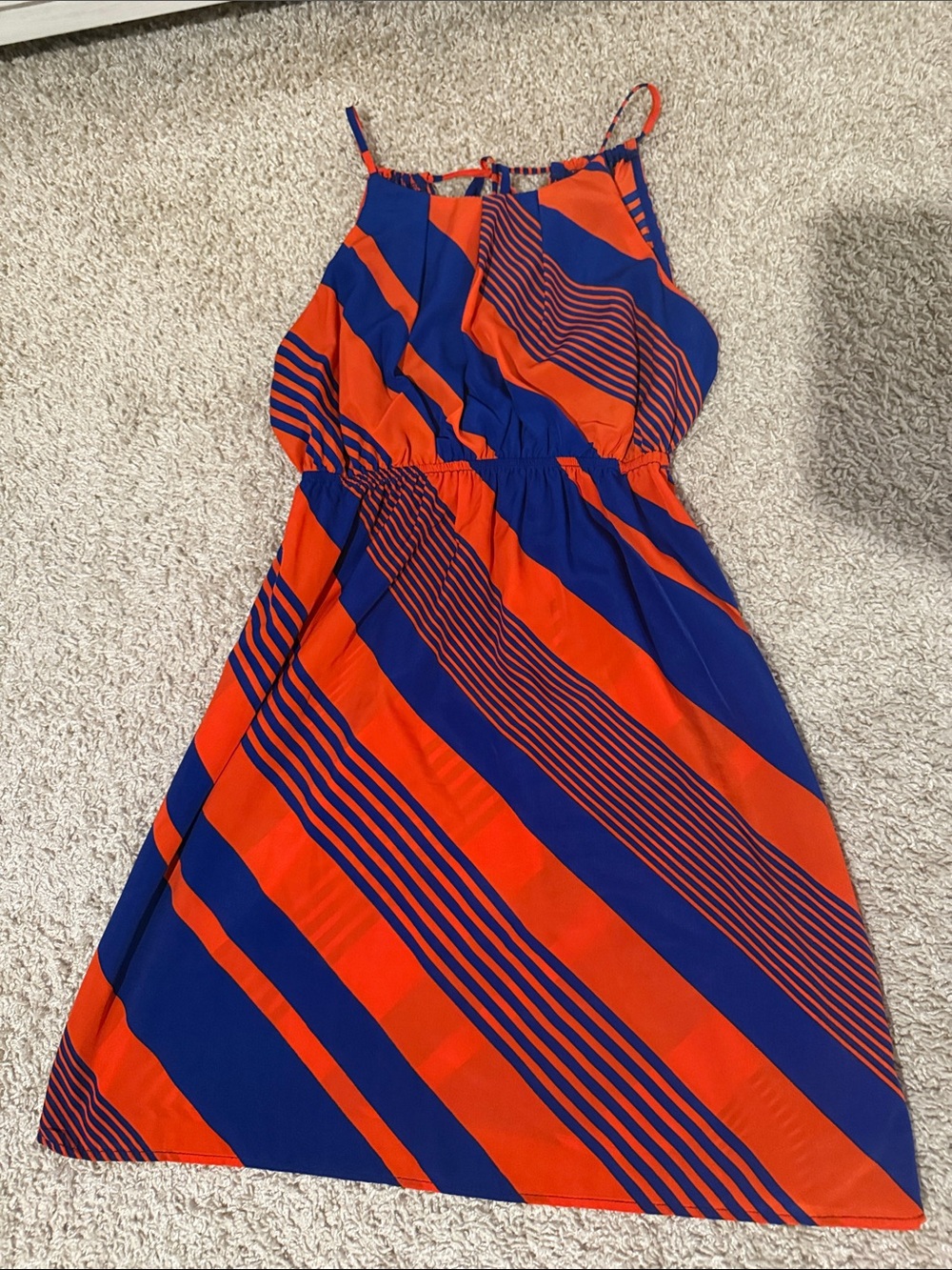 Windsor Red and Blue Striped Halter Midi Dress